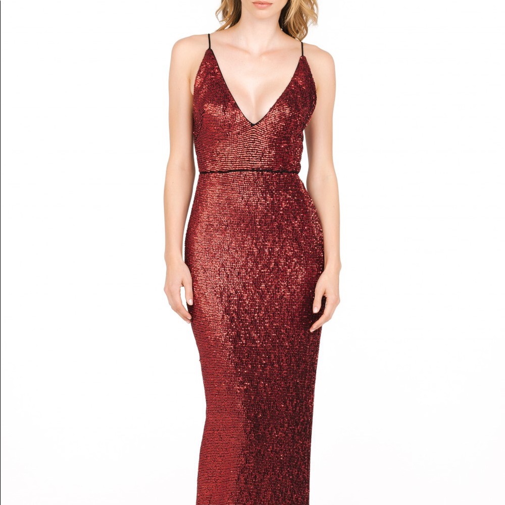 ABS Allen Schwartz Red Sequin Gown from Saks